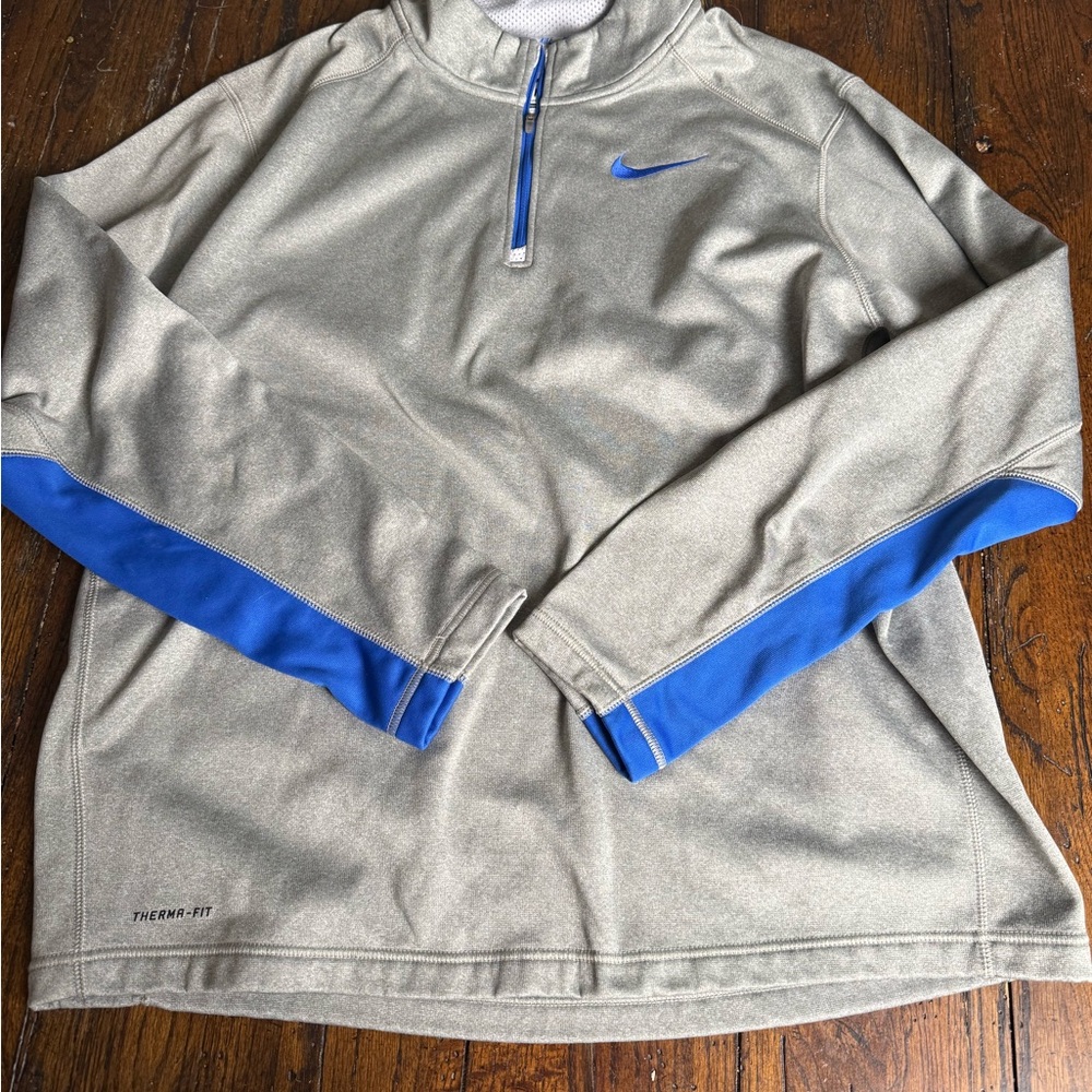 Nike Men's Gray/Blue Thermal Fit 1/4 Zip Long‎ Sleeve